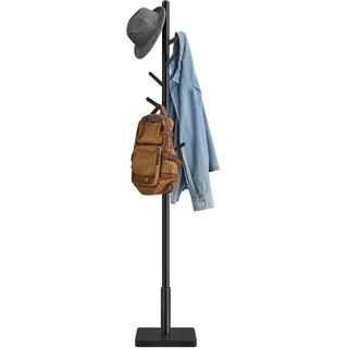 VASAGLE Garderobenständer, Kleiderständer Massivholz, Jackenständer Baumform, 8 Haken für Jacken, Hüte, für Flur, Haken und Haltestange aus Kautschukholz, tintenschwarz RCR010B01