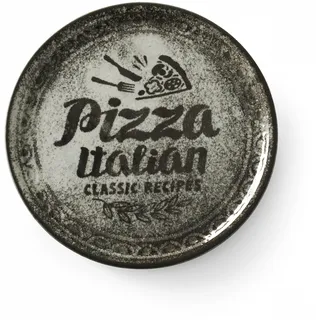 HENDI Pizzateller, Porzellan, Muster: Text und Pizza-Illustration, Geschirrspüler und Mikrowellen geeignet, ⌀330mm, schwarz