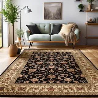 SIMPEX Orient Teppich 240x340 cm Schwarz, Klassisches Wohntextil im Landhausstil, Strapazierfähig & stilvoll für großzügige Räume oder Wohnlandschaften