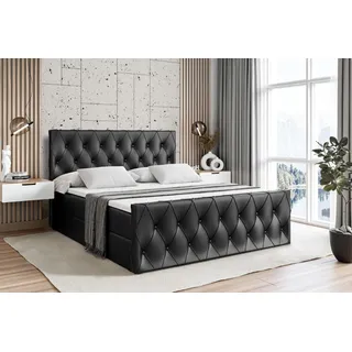 ALTDECOR Boxspringbett mit Matratze und Lattenrost - AMAY - 120x200 cm - Schwarz Kunstleder - Boxbett, Fußteil, Topper, Polsterbett mit Bettkasten, Bett mit Stauraum H3 -Matratze, Doppelbett, Springboxbett - Schwarz