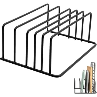 CZMTBO Schwarz Schneidebrett-Halter, Schneidebrett Ständer mit 5 Fächern Schneidebrett Halterung 2,7 cm and 1,3 cm breite Schlitze Bretthalter für Schneidbretthalter Topfdeckel Backbleche