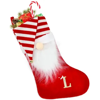TOPWAYS Personalisierte Weihnachtsstrümpfe mit Buchstaben, 50 cm Gnomes Christmas Stockings, Weihnachtsbaum Kamin hängende Ornamente Geschenkhalter Weihnachtsdekorationen für Weihnachtsbaum und Heim
