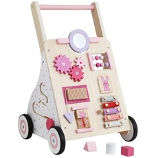 Haus Projekt Rosa Laufwagen, Activity Lauflernwagen Holz, Lauflernhilfe für Babys, Baby Holzspielzeug, Geschenk zum ersten Geburtstag Mädchen, Spielzeug für 1 Jährige, Ostergeschenk