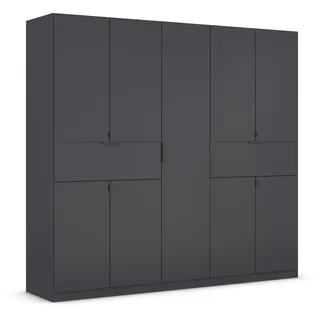 Rauch Ticao, Drehtürenschrank, Kleiderschrank, Kleiderschränke, Garderobe, Schrank mit Stauraum, 9-türig, 2 Schubladen, Farbe Grau metallic, Schwarz, 226x210x54cm