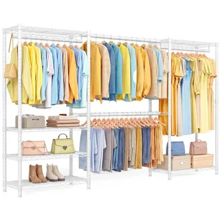 SONGMICS Offener Kleiderschrank, 4 Kleiderstangen, 40 x (177-220) x 193 cm | Garderobenständer, Schwerlast Kleiderständer aus Metall, 6 Ablagen, für Schlafzimmer, Weiß, DALTEN Kollektion LGR438WZ01