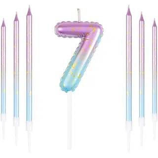 Rosa blaue 7th Geburtstag Kerze, rosa Zahl 7 Kerzen für Kuchen, bunte dünne Party Kerzen, Happy Birthday Kerzen Zahl, rosa blaue Kuchen Kerzen Kuchen Toppers für Mädchen Jungen Geburtstag Party