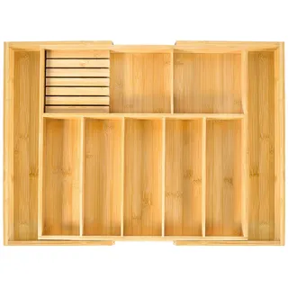 VaeFae Besteckkasten für Schubladen aus Bambus, Verstellbarer Besteckeinsatz für Schublade, Breite von 45.5 auf 79 cm, Besteck Organizer für Küche und Erweiterbarer Utensilienhalter
