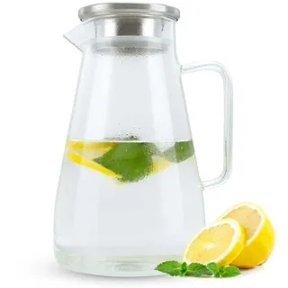 Intirilife Karaffe in KLAR - 1,8l Krug mit Henkel und Deckel hitzebeständig geeignet für heiße und kalte Getränke, Tee, Kaffee, Wasser uvm.