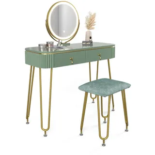 Vicco Schminktisch Grace Grün 100 cm mit LED Beleuchtung und Hocker, Model 39570 - Grün