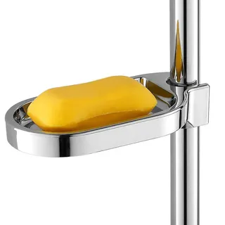 Nikou Seifenhalter für Duschstange, Verstellbare Seifenschale Clip-on Badezimmer Seifenhalter ABS Dusche Seife Tray Ausgehöhlte für Dusche Rod Slide Hole Durchmesser 25mm