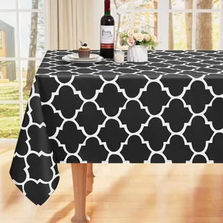 smiry Tischdecke Abwaschbar Rechteckig 140x200cm Tischtuch Polyester Wasserabweisend Lotuseffekt Marokkanisch Tischwäsche Schmutzabweisend Abwischbare Tafeldecke für Outdoor Party Küche,Schwarz