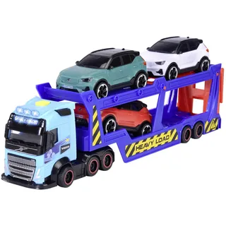 DICKIE Toys Volvo Auto-Transporter FH 16 mit Anhänger inklusive XC40 Recharge Modellautos, Licht und Sound; inkl. 3 Volvo Fahrzeugen, weiß, neutral),