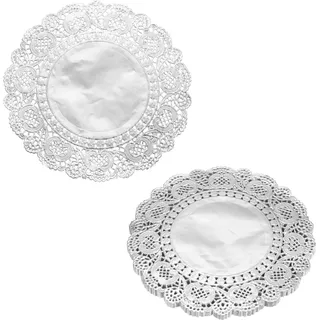 QUARKZMAN 200 Stück Tortenspitzen 20,3cm Rund, Silber | Dekoratives Einweg-Tischset aus Spitzenpapier für Kuchen Desserts Lebensmitteldekoration Hochzeit Geburtstag