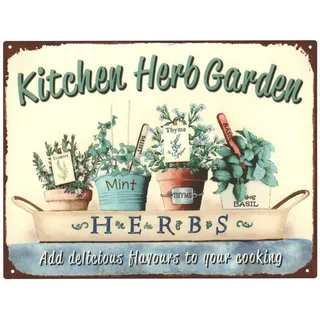 moritz Deko Blechschild Küche Kitchen Herb Garten Metallschild Retro Vintage-Design zur Dekoration Wanddekoration - Weiß