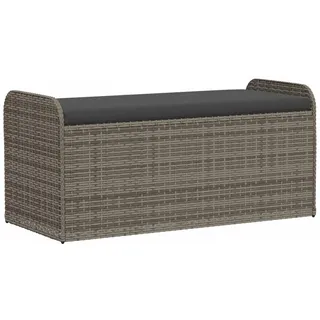 vidaXL Sitzbank Mit Stauraum & Kissen Grau 115/51/52 Cm Poly Rattan , Kunststoff , Rechteckig , 115x52x51 cm , Gartenmöbel, Gartenbänke