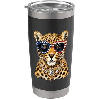 Glam Leopard Patriotic USA Sonnenbrille Cat Art Design Doppelwandiger Edelstahl-Thermobecher
