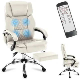 mark adler Boss 6.0 | Bürostuhl Massagesessel Ergonomischer Chefsessel | Massagefunktion | Fußstütze | Wärmefunktion | Drehbar | Kunstleder | B... - Beige