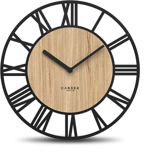 Cander Berlin MNU 2740 R XXL Holz-Wanduhr 40 cm lautlos modern Eichenfurnier ohne Tickgeräusche Küche Wohnzimmer analog Vintage