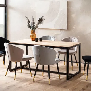 FineBuy Esszimmertisch 120x60x76 cm Akazie Massivholz Metall Esstisch Loft-Style Küchentisch mit Metallbeinen Holztisch Industrial Klein Speisetisch - Braun