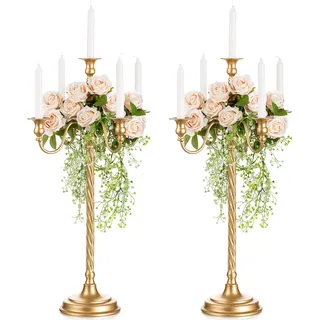 Sziqiqi 71cm Vintage Kerzenständer Kerzenhalter für Stabkerzen - Gold Matt Rustikal Kerzenständer Metall Kerzenleuchter Kerzen Ständer für Weihnachtsdeko Ostern Advent Halloween Ramadan Taufe