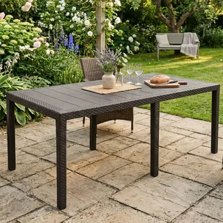 Dmora - Außentisch Roma, ausziehbares rechteckiges Esszimmerregal, ausziehbarer Gartentisch mit Rattan-Effekt, 100 % Made in Italy, 150/220 x 90 x 72 cm, Anthrazit