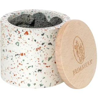 PRIMAVERA Aroma Duftstein Lava – Natur-Duftträger aus Lavastein im Terrazzo-Gefäß mit Holzdeckel – Für 100% naturreine ätherische Öle & Duftmischungen – Raumduft, Diffusor - Aromatherapie