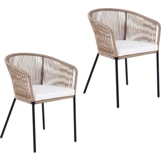 Gartenstuhl Lounge Stuhl 2er Set Gartensessel Rope Loungesessel Outdoor Beige - Beige