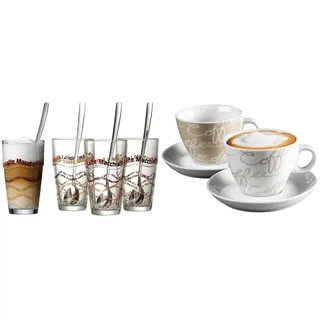 Ritzenhoff & Breker Latte Macchiato Gläser-Set, 4-Gläser und 4 Löffel & Cappuccino-Set Cornello Creme, 4-teilig
