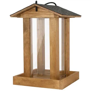 Dehner Natura Premium Wildvogel Futterhaus, Futterstation für Wildvögel mit Silo, Vogelhaus robust / hängend, inkl. Kordel zum Aufhängen,ca. 28 x 19 x 19 cm, Kiefernholz, natur