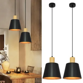ZMH Hängelampe Vintage Esszimmer Pendelleuchte: 2er Industrial Hängeleuchte Ø20cm Schwarz Metall E27 Esstischlampe Retro Esszimmerlampe 1 Flammig Pendellampe für Küche Schlafzimmer Wohnzimmer Flur Bar