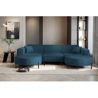 Wohnlandschaft U-Form Sofa VALENCIA in Stoff Scala Blau - Blau