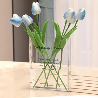 Alpharan Buchvase für Blumen, Heimdekoration, künstlerischer und kultureller Geschmack, dekorative Acrylvase für Zuhause und Büro, kreative Geschenke für Buchliebhaber. (Transparent)