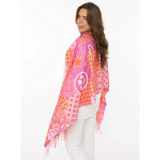 Schal ZWILLINGSHERZ "Printclash Smile", Damen, neonorange, Web, Obermaterial: 100% Polyester, Modetücher Schal, mit Fransen, Mustermix und Schriftzug