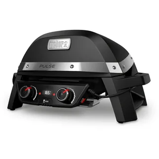 Weber PULSE 2000 Elektro Grill, 49 x 39cm Grillfläche, Temperaturen über 300°C, Zwei-Zonen-Grillen, Digitaler Temperaturregler & Thermometer, Porzellanemaillierter Guss-Grillrost - Schwarz (82010079)