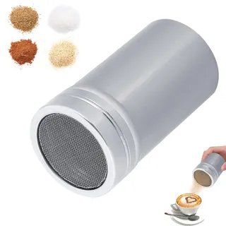 Cyrank Puderzuckerstreuer, Zuckerstreuer, Edelstahl Streuer mit Deckel, Kakaostreuer für Cappuccino, Mehlstreuer, Schokostreuer für Schokolade, Puderzucker, Zucker, Salz, Kakao, Mehl, Kaffee(L)