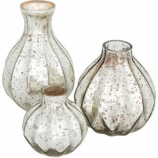 Loberon Vase 3er Set Frido, antiksilber | Glas mit Bauernsilber-Finish, Antiker Charme, In drei abgestuften Größen