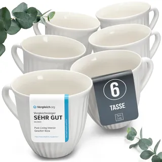 Steingut Kaffeetassen 6 Personen Hygge TESTSIEGER, Traumhaftes Skandinavisches Steingut Tassen Set, Stylisches Tee- und Kaffeebecher Set, Pure Living in Hellgrau
