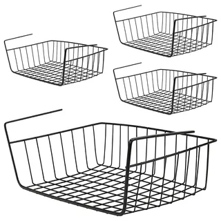 ZOENHOU 4 Stück Unterregal Hängekorb, 40,5x23x14cm Aufbewahrungskorb Schwarz Metall, Drahtkorb Organizer, Regaleinhängekorb Schwarz für Küche, Büro, Speisekammer, Bad, Schrank