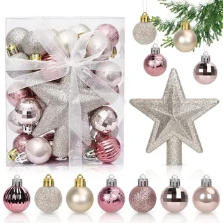 Weihnachtskugeln Rosa, 30 pcs Mini Weihnachtsdeko Kugeln Set, 3CM Christbaumkugeln Kunststoff, Kugeln Weihnachtsdeko, Glänzend Glitzernd Matt Weihnachtsbaum Ornamente