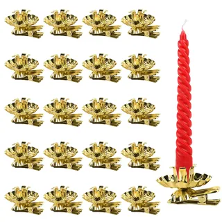 KATELUO 20 Stück Baumkerzenhalter Clip, Mini Kerzenhalter für Weihnachtsbaum, Kerzenständer Metall Vintage Kerzenhalter Gold mit Clip für Hochzeit, Geburtstag, Feier, Party, Weihnachten Dekoration