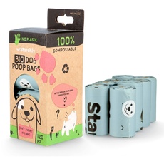 Starchly Kompostierbare Kotbeutel für Hundekot, umweltfreundlich, auslaufsicher, Stärke-basiert, 120 Beutel (8 Rollen à 15 Stück), Blau