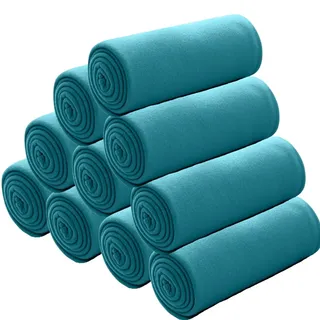 wometo 10er Set Polar Fleecedecke 130x160 Oeko-TEX ca. 400g türkis | mit Anti-Pilling und Kettelrand, im 10er Vorteilspack