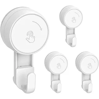 Ulinek 4-Pack Saugnapf Haken stark, Saughaken Bad Ohne Bohren, Max 5 KG | 1000 Mal Wiederverwendbar, Saugknöpfe mit Haken für Wand Handtuch Dusche Badezimmer Fliesen Tür Glas Küche Fenster