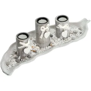 Relaxdays Teelichthalter Set mit Tablett 50,5 cm beige/weiß