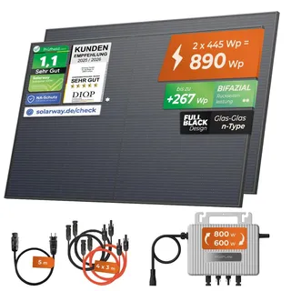 Solarway® 890Wp / 800W Balkonkraftwerk komplett Steckdose - neuester EcoFlow Stream 800 Watt Wechselrichter