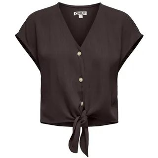 ONLY Damen Kurzarm Bluse mit Knopfleiste und Bindeschleife Cropped Shirt