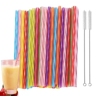 72 Stück Party-Trinkhalme, Wiederverwendbare Strohhalme, Plastik Umweltfreundliche Strohhalme, Biologisch Abbaubare PP Trinkhalme mit 2 Reinigungsbürsten für Smoothies,Saft,Cocktail (Transparent)
