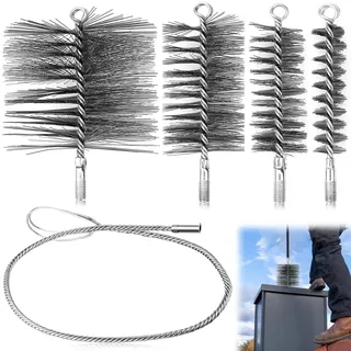 Ofenrohrbürste Set 4 Stück Heizkesselbürste Kaminbürste 30/50/80/150 mm Kamin Reinigungsset mit 1m Stahldraht Ofenbürste Schornsteinbesen Kaminrohr Reinigungsbürste Kaminbürsten