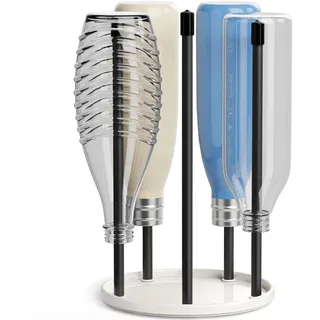 Flaschenhalter für SodaStream - Premium Abtropfhalter aus Keramik Abtropfständer mit Abtropfwanne für 5 SodaStream Crystal | Emil Flaschen Weiß