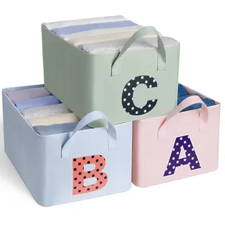 Cozary Aufbewahrungsbox Stoff Groß 40x30x19cm 3er Set,ABC-Aufbewahrungskorb mit Griff,23L Faltbarer Stoffbox mit Metallrahmen,Aufbewahrungsbox Kinder für Spielzeug und Kleidung,Oxford-Stoff